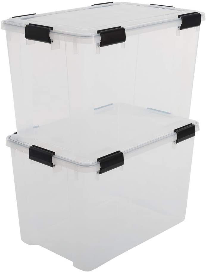 Iris Ohyama, Zestaw 2, Szczelne pudełko do przechowywania, 70 L, z klipsami, możliwość układania w stosy, garaż, piwnica, strych - Air Tight Box AT-LD - Przezroczysty