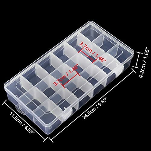 BELLE VOUS Przezroczysty organizer do przechowywania z tworzywa sztucznego (4 sztuki) – duże pojemniki z 18 regulowanymi/zdejmowanymi przegrodami – przegródki na biżuterię, śruby, koraliki i małe przedmioty rzemieślnicze - obrazek 7