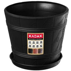 KADAX Doniczka na kwiaty, doniczka drewnopodobna z podstawką, donica na kwiaty do użytku wewnątrz i na zewnątrz, plastikowa doniczka na balkon (Ø 17 cm, grafit)