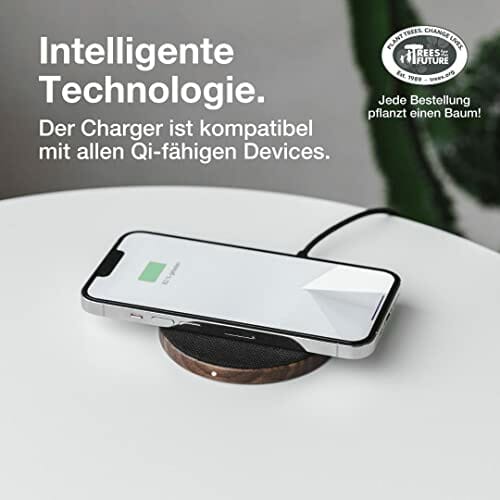 Woodcessories - Szybka ładowarka pojedyncza, indukcyjna stacja ładująca o mocy 15 W – bezprzewodowa ładowarka z drewna ciemno kompatybilna ze wszystkimi urządzeniami końcowymi obsługującymi technologię Qi - obrazek 5