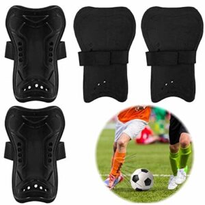 letuxaamz Ochraniacze na golenie dla dzieci – wyposażenie piłkarskie dla chłopców i dziewczynek, dzieci, nastolatków, lekki i oddychający, 4 pary wyposażenia do piłki nożnej z bandażami (do 8 lat, czarny)