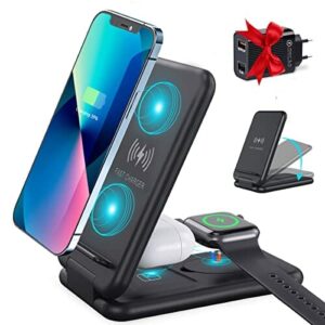 Blsyetec Bezprzewodowa ładowarka indukcyjna 4 w 1, bezprzewodowa ładowarka z adapterem, kompatybilna z iPhone 12/11 Pro Max/XS/XR/X/8/8 Plus, iWatch 5/4/3/2/1, AirPods Pro, Samsung S10 S9 S8