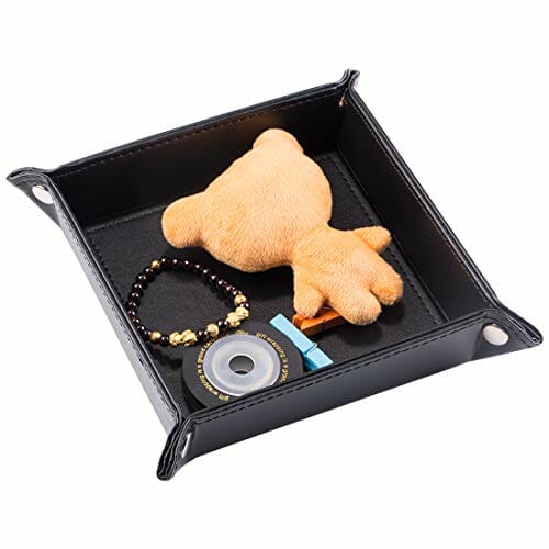 Tompig Skórzana taca, mała skórzana podajnik łapacz zatrzask biżuteria taca przy łóżku taca do przechowywania na drobne klucze, mały pojemnik do przechowywania przy łóżku - obrazek 3