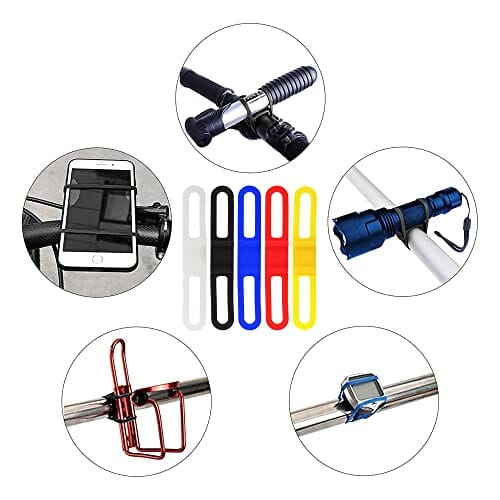 Zestaw 5 silikonowych pasków rowerowych Elastyczny uchwyt na kierownicę Elastyczny uchwyt na latarkę Piękny i trwały do stopera, telefonu komórkowego, czajnika, latarki, głośnika (pięć kolorów) - obrazek 3