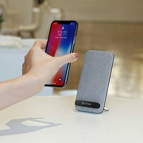 XLayer Bezprzewodowa ładowarka biurkowa 10 W, indukcyjna ładowarka, bezprzewodowa ładowarka do szybkiego ładowania, stacja ładująca Qi na biurko, pokrowiec z tkaniny, kolor jasnoszary - obrazek 4