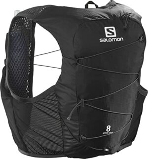 Salomon Active Skin 8 zestaw kamizelka nawadniająca unisex z 2 miękkimi piersiami (500 ml), bieganie po szlakach i wędrówki, czarny hebanowy, bardzo mała