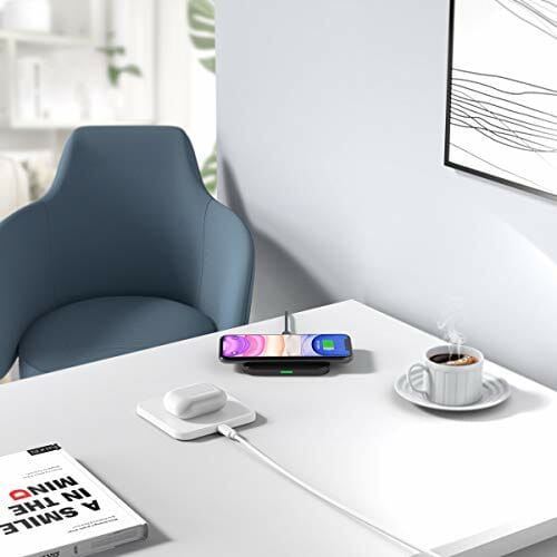 Zestaw 2 ładowarek bezprzewodowych, 7,5 W, do iPhone 12/12 Pro Max/SE 2020/11/11ProMax/XS/XR, 10 W Qi stacja ładująca do Galaxy S20/Note 20/10/9/8/S10, Airpod 2/Pro itp - obrazek 2