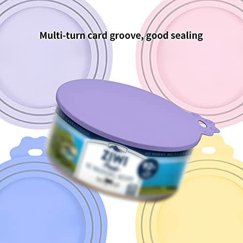 Pinsheng 4 szt. pokrowiec na puszkę na karmę dla zwierząt, silikonowe pokrywki na puszkę, kolorowe uniwersalne silikonowe pokrywki na puszkę dla psów i kotów (fioletowy, różowy, niebieski, żółty) - obrazek 3