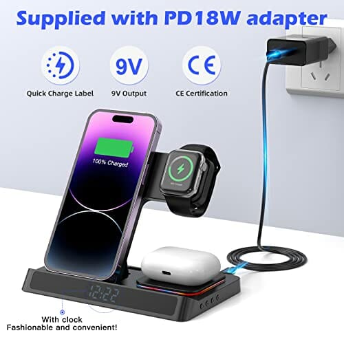 Bezprzewodowa ładowarka 3 w 1, 18 W, składana, indukcyjna stacja ładująca, bezprzewodowa ładowarka do iPhone 14, 13, 12, 11 Pro Max/Se 3/Xs/Xr/X/8+, Galaxy S22 S21/S20, do Apple Watch 7/6/Se/5/4/3/2/1, do Airpods Pro/2/3 - obrazek 8