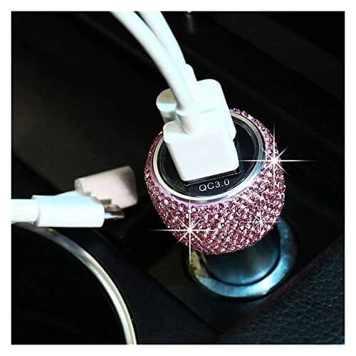Stacja ładująca USB Ładowarka samochodowa, podwójny port USB szybkie ładowanie, konstrukcja młotka bezpieczeństwa, aby pomóc rozbić okna w sytuacjach awaryjnych z kryształkami Bling Rhinestone do biur - obrazek 2