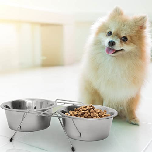 Relaxdays Podwójna miska ze stali nierdzewnej, z podstawką na miskę, miska dla psów i kotów, zestaw 0,47 l na karmę, srebrna - obrazek 7