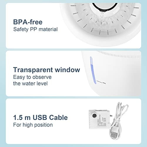 EUGAD fontanna dla kotów, psów, fontanna wodna 2,5 l, z diodą LED, ostrzeżenie o braku wody, czterokrotne filtrowanie, ultralekka, 2 tryby rozpylania wody, wykonana z polipropylenu, biała - obrazek 7