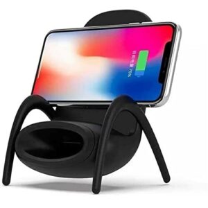 Przenośna bezprzewodowa ładowarka Mini Chair do wszystkich telefonów, szybka bezprzewodowa stacja ładująca, uniwersalny stojak na telefon z funkcją głośnika muzycznego (Color : Black, Size : One siz