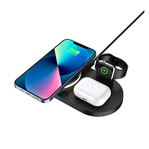 Bezprzewodowa ładowarka 4 w 1 Stojak 15 W Szybka bezprzewodowa stacja ładująca Kompatybilna z zegarkiem A-pple - iPhone 13Pro Max Z oświetleniem LED Wielofunkcyjny (Color : Noir) - obrazek 6