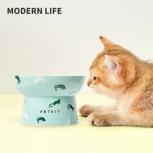 PETKIT ceramiczna miska na karmę, miska na karmę dla kota szczeniaka, duża miska ceramiczna, ochrona szyjki macicy. 13.8 * 13.8 * 9.4cm (Green, Grass) - obrazek 2