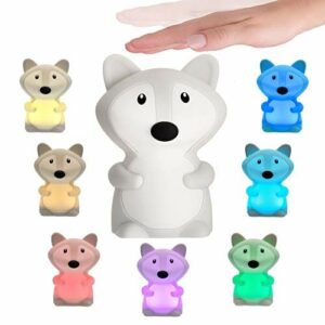 Pauleen 48041 Night Fox lampka nocna lis dla dzieci, z akumulatorem, lampa do pokoju dziecięcego LED ze zmianą kolorów, z silikonu bez BPA