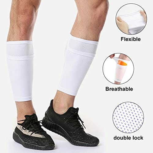 MILAIUN 2 pary ochraniaczy na golenie dla dorosłych i młodzieży, dla dzieci, z zoptymalizowaną kieszenią wsuwaną – skarpety piłkarskie, bandaże łydkowe, getry kompresyjne, skarpety do biegania - obrazek 5