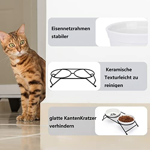 JOELELI Podwyższone miski dla kotów, podwójna miska dla kotów, ulepszone ceramiczne podwyższone poidło dla kotów, szczeniaków i małych psów, nadają się do mycia w zmywarce - obrazek 2