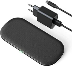 Dual Wireless Charger – 5 szpulek No Sweet Spot Charging szybka bezprzewodowa stacja ładująca Qi kompatybilna z iPhone 13/12/11/11 Pro Max/XS, Galaxy S20/S10, AirPods 3