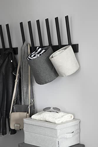 Bigso Box of Sweden Mały kosz wiszący – okrągły kosz ścienny z pętelką o wyglądzie lnu – pudełko do przechowywania do zawieszenia lub postawienia, z poliestru i kartonu, kolor beżowy - obrazek 2