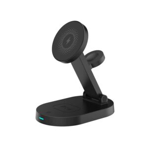 G-TELWARE® 3/4 w 1, składana, bezprzewodowe ładowanie, ładowanie indukcyjne QI do iPhone/iWatch/Airpod/Android (4 w 1, CARBONBLACK)