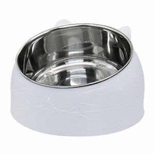 Miska dla kotów i psów, ze stali nierdzewnej, dla kotów i psów, platforma nachylona o 15 stopni, ochrona karku, antypoślizgowa, nie rozlewa się (biała)