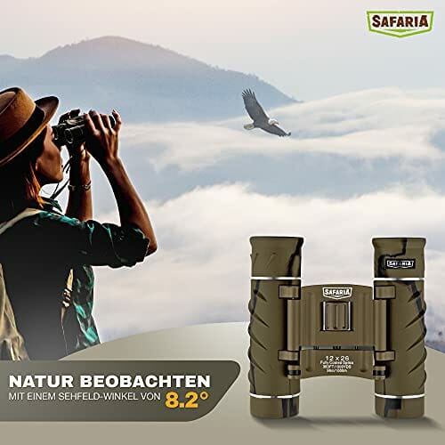 SAFARIA Lornetka dla dorosłych i dzieci – 12 x 26 kompaktowa lornetka, do obserwacji ptaków, obserwacji zwierząt, wędrówek, polowania – mała lornetka - obrazek 4