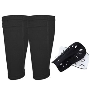 Dziecięce, męskie ochraniacze piszczeli, do piłki nożnej, dla mężczyzn, z amortyzacją uderzeń, lekkie, małe, antypoślizgowe, neutralne zapachowo, pełna ochrona, dla młodzieży i dorosłych, 24 x 13,5 cm, czarne