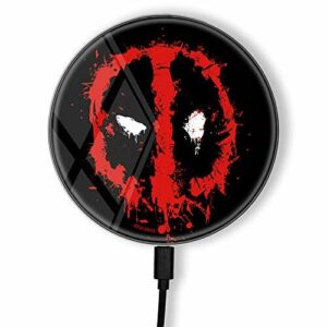 ERT GROUP Oryginalna i oficjalnie licencjonowana przez Marvel ładowarka indukcyjna, wzór Deadpool 001, szklana bezprzewodowa stacja ładująca, kabel Micro USB 1 metr 10W
