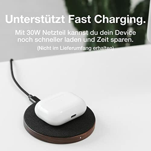 Woodcessories - Szybka ładowarka pojedyncza, indukcyjna stacja ładująca o mocy 15 W – bezprzewodowa ładowarka z drewna ciemno kompatybilna ze wszystkimi urządzeniami końcowymi obsługującymi technologię Qi - obrazek 2
