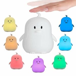 Pauleen 48042 Night Penguin lampka nocna pingwin dla dzieci, z akumulatorem, lampa do pokoju dziecięcego LED ze zmianą kolorów, z silikonu bez BPA