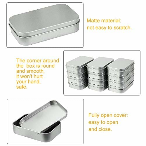GOLRISEN Pudełkowe puszki, metalowe prostokątne małe pojemniki do przechowywania, 12 szt. mini przenośne pudełko, organizer domowy z pokrywkami do przechowywania małych przedmiotów (9,5 x 6,3 x 2 cm) - obrazek 6