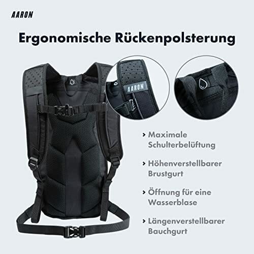 AARON Plecak rowerowy i plecak narciarski, wodoszczelny, z ochroną przeciwdeszczową, ergonomiczna wyściółka na plecach dla kobiet i mężczyzn, plecak rowerowy MTB, czarny - obrazek 7
