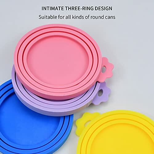 Pinsheng 4 szt. pokrowiec na puszkę na karmę dla zwierząt, silikonowe pokrywki na puszkę, kolorowe uniwersalne silikonowe pokrywki na puszkę dla psów i kotów (fioletowy, różowy, niebieski, żółty) - obrazek 6