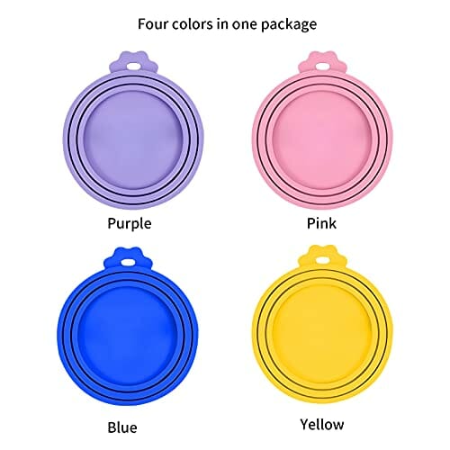 Pinsheng 4 szt. pokrowiec na puszkę na karmę dla zwierząt, silikonowe pokrywki na puszkę, kolorowe uniwersalne silikonowe pokrywki na puszkę dla psów i kotów (fioletowy, różowy, niebieski, żółty) - obrazek 7