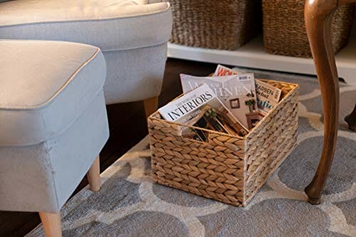 Decorasian pleciony kosz do przechowywania, z hiacyntu wodnego, prostokątny kosz z trawy morskiej - 2 sztuki w zestawie - obrazek 4