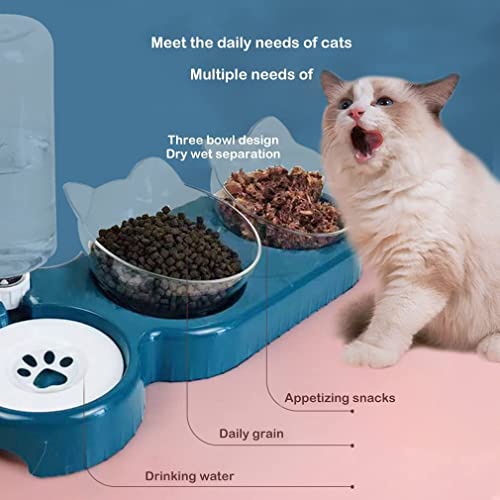 Miska dla kota z dozownikiem wody, zestaw 3 misek na karmę dla kotów i psów, nachylona o 15°, podwójna miska, na mokro i sucho, automatyczna ochrona odcinka szyjnego kręgosłupa - obrazek 8