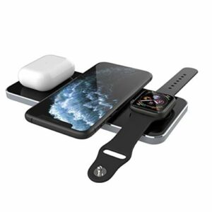 Prestigio Revolt A5 Qi ładowarka – bezprzewodowa stacja ładująca 3 w 1 do iPhone'a, Apple Watch, AirPods – indukcyjna ładowarka do smartfona – 10 W – srebrna