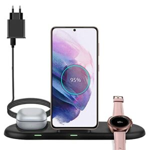Aukvite Bezprzewodowa ładowarka do Samsung, 3 w 1, indukcyjna stacja ładująca, szybka ładowarka do Samsung Galaxy Watch, Active i Galaxy Buds Series, Qi stacja ładująca z Samsung Galaxy S22 S21 S20 S10