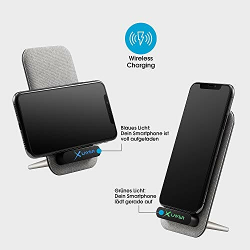 XLayer Bezprzewodowa ładowarka biurkowa 10 W, indukcyjna ładowarka, bezprzewodowa ładowarka do szybkiego ładowania, stacja ładująca Qi na biurko, pokrowiec z tkaniny, kolor jasnoszary - obrazek 6