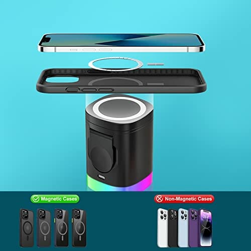 Bezprzewodowa ładowarka 3 w 1, indukcyjna stacja ładująca, bezprzewodowa ładowarka, kompatybilna z iPhone, 15 W, bezprzewodowa ładowarka z oświetleniem nocnym RGB, magnetyczna stacja ładująca do zegarka Apple iwatch i iPhone airpods - obrazek 4