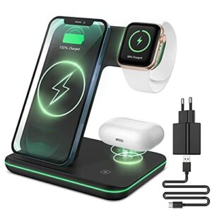 CAVN Bezprzewodowa ładowarka 3 w 1, kompatybilna z iPhone 13, 12, 11 Pro Max/XS/XR/X/8+, iWatch Ultra / 8/7/6/SE/ 5/4/3/2, AirPods Pro/2/3, Galaxy S22 S21/S20/S10+, indukcyjna stacja ładująca
