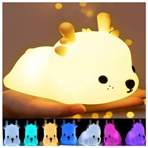 Fawn Night Light Baby Niemowlę Dziecko, Przenośny silikon LED, 7 zmieniających kolor światła, czułe sterowanie dotykowe, lampka nocna do ładowania USB, prezent dla dziewczynki Kawaii
