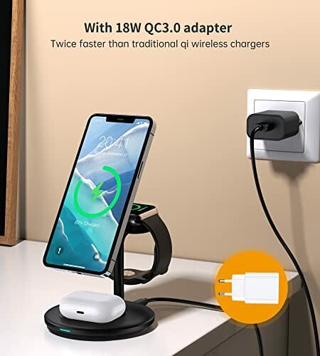Bezprzewodowa ładowarka, indukcyjna stacja ładująca 3 w 1, kompatybilna z Mag Safe, ładowarka do Apple Watch 7/SE/6/5/4/3/2, AirPods Pro/3/2, do iPhone 14/13/12 Pro Max/14 Plus/Pro, 18 W bezprzewodowa podstawka ładująca - obrazek 2