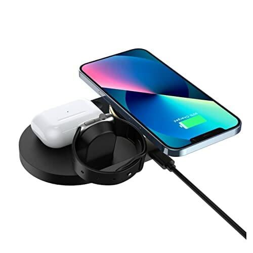 Bezprzewodowa ładowarka 4 w 1 Stojak 15 W Szybka bezprzewodowa stacja ładująca Kompatybilna z zegarkiem A-pple - iPhone 13Pro Max Z oświetleniem LED Wielofunkcyjny (Color : Noir) - obrazek 3