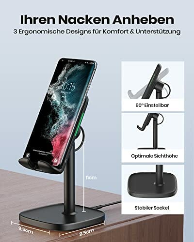 INIU Bezprzewodowa ładowarka, 15 W szybkie ładowanie regulowany uchwyt na telefon z przyjaznym dla snu adaptacyjnym wskaźnikiem bezprzewodowa podkładka ładująca kompatybilna z iPhone 12 11 8 Pro Max XR XS X Samsung S21 S20 Note 10 9 8 - obrazek 7