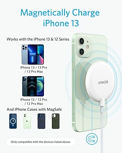 Anker 313 magnetyczna ładowarka bezprzewodowa, z kablem USB-C o długości 150 cm, nadaje się tylko do iPhone 13/13 Pro / 13 Pro Max / 13 Mini/iPhone 12/12 Pro / 12 Mini (bez zasilacza), Biała - obrazek 7