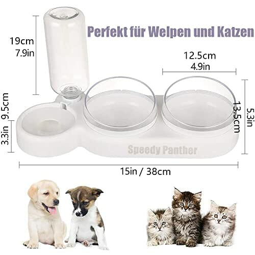 Zestaw mis dla kota pochylana o 15°, podwójna miska na karmę do mokrego i suchego karmu, z automatyczną butelką na wodę, dla małych i średnich psów i kotów - obrazek 8