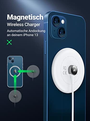 UGREEN Bezprzewodowa Ładowarka Magnetyczna 15W, Bezprzewodowa Ładowarka Qi, Indukcyjna Stacja Ładująca, Ładowarka Magnetyczna Kompatybilna z iPhone 13, 13 Pro, 13 Pro Max, 13 Mini, 12 Pro, 11, XS, S21 itp. - obrazek 7
