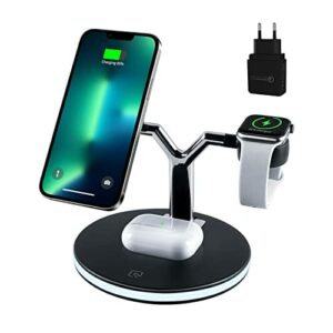 Elec Space Magnetyczna bezprzewodowa stacja ładująca 3 w 1, kompatybilna z Apple iPhone 13 12 11 Pro Max/XS/XR/X/8, iWatch SE/6/5/4/3/2, indukcyjna stacja ładująca, obsługa każdego telefonu komórkowego QI